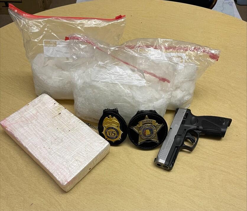 6 pounds of meth and 2 pounds of cocaine on table