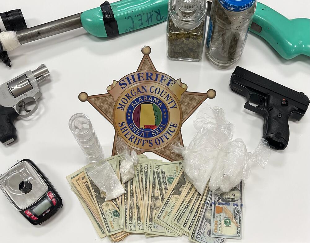 Fentanyl, Meth money and gun on table