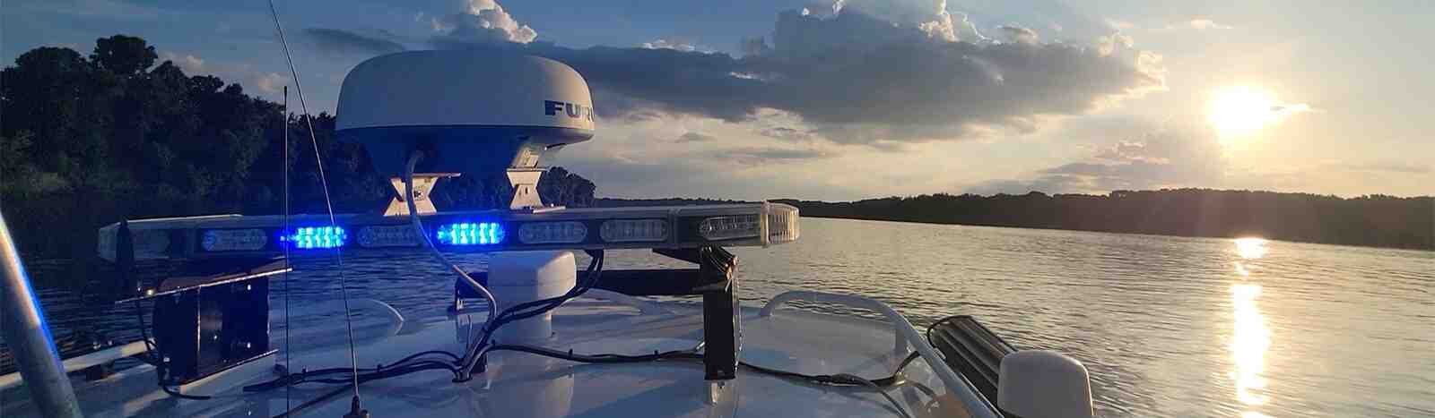 Morgan County police boat on a lake.