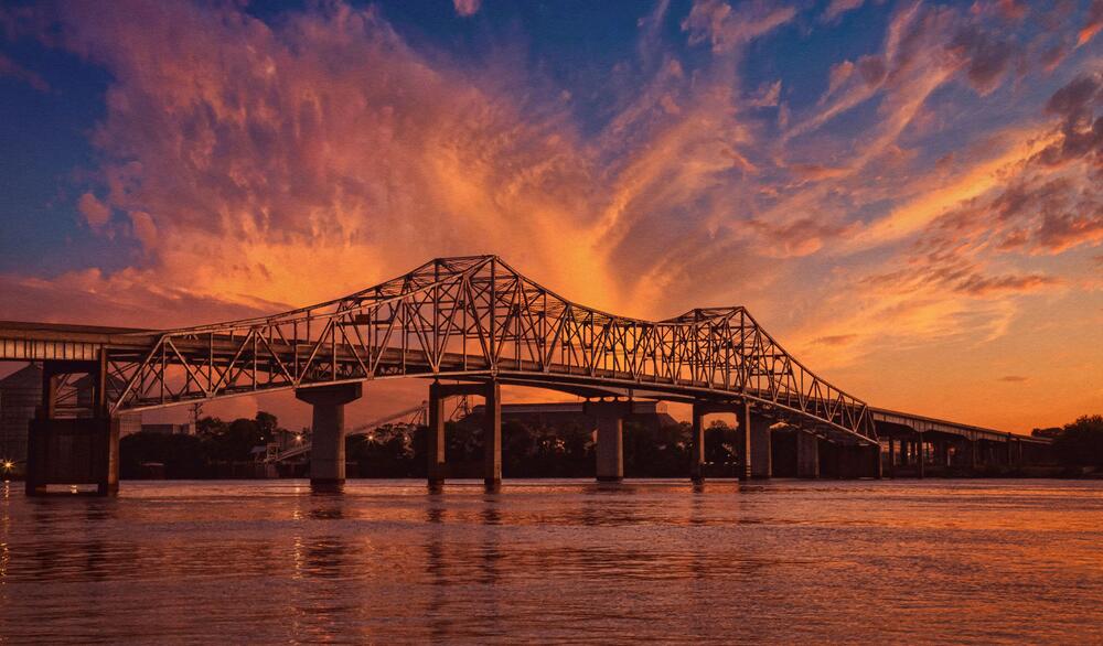 Hudson Memorial Bridge a sunset coming into Morgan County