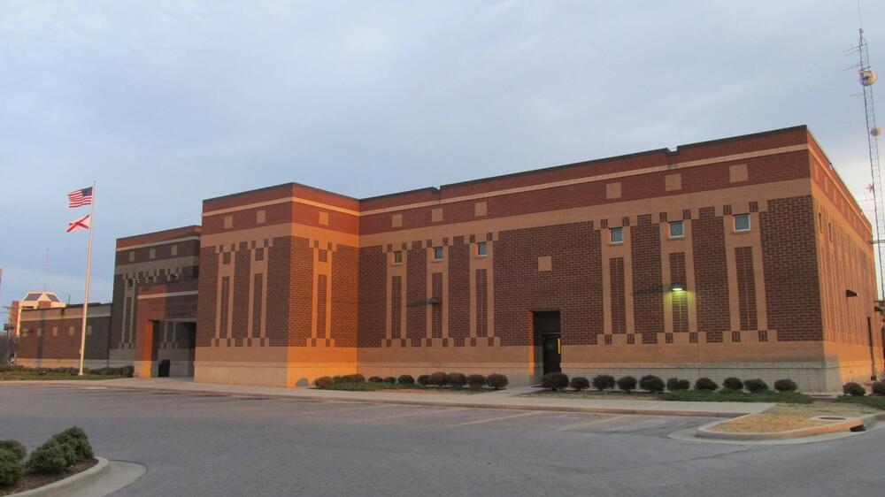 Outside view of Sheriff Office building at dusk